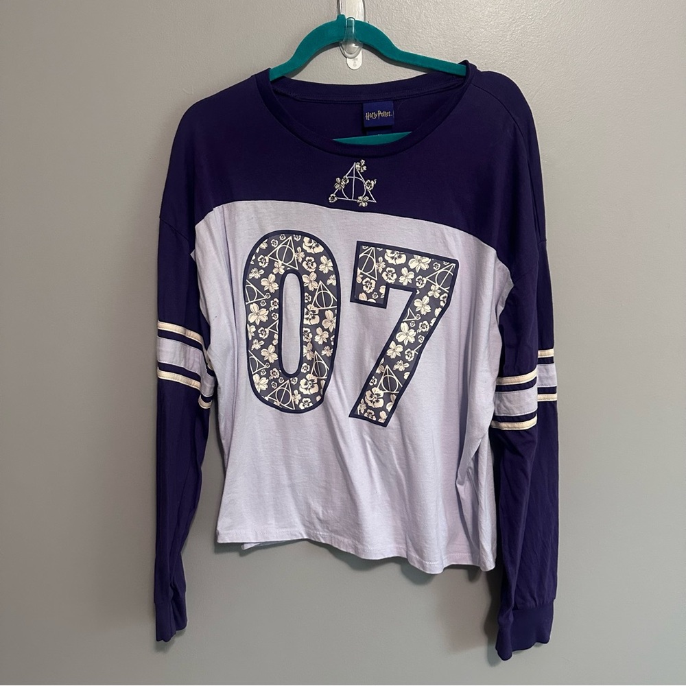 Harry Potter Womens 2X Purple Long Sleeve Jersey Top 07 Floral Graphic